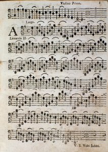 Violino. Página de música para Balletto a 3, op. 3 de Tomaso Albinoni (1701) de Unknown artist