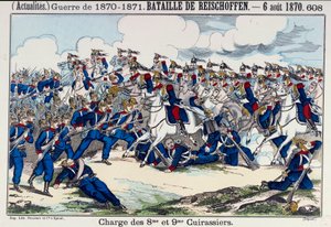 Guerra de 1870-1871: vista da Batalha de Froeschwiller (ou Reischoffen) e a carga dos navios de guerra, 6/08/1870 (reavivamento de Woerth). Gravura do século XIX. Paris, B.N. de Unknown artist