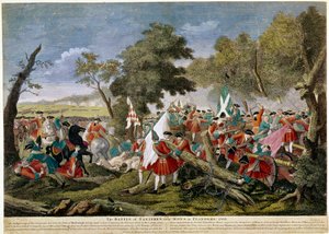 Guerra da Sucessão Espanhola (1701-1714): vista da Batalha de Malplaquet perto de Mons na fronteira franco-belga 11/09/1709 opondo as tropas francesas e espanholas a uma coligação inglesa, holandesa e austríaca - Impressões de 1709 - BN Paris de Unknown artist