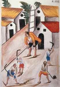 Jovens índios jogando bola, do livro "Trujillo del Peru" ou "Códice Martínez Compañón", de Baltazar Martinez Compañón y Bujanda, bispo de Trujillo (1782-1785) de Unknown artist