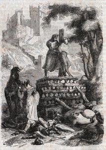 Zerbin on the Bucher, Delivre by Roland - gravura de 1851 de “” Furious Roland ”” de Unknown artist