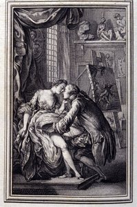 a mesa - em "Contos e contos em verso", de Jean La Fontaine. 1762. de Unknown artist