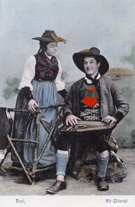 Casal em traje tradicional, Alt - Zillertal, Tyrol (cartão postal) de Unknown photographer