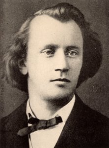 Johannes Brahms (1833-1897) compositor alemão, meio-tom em 1866 (gravura) de Unknown photographer