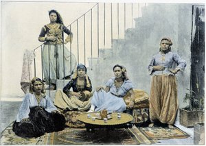 Mulheres mouras de Argel tomando chá - autocrómio, final do século XIX de Unknown photographer