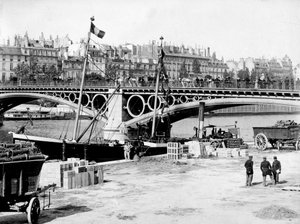 Paris: Le pont du Carrousel et les docks - fotografia, final do século XIX de Unknown photographer