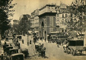 Vista de Porte Saint Denis, em Paris. Fotografia, final do século XIX, Paris. Coll. Selva. de Unknown photographer