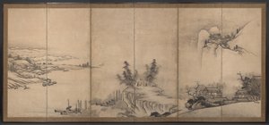 Pavilhões chineses numa paisagem de Unkoku Toeki