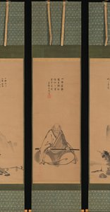Mestre Zen com Cajado de Meditação e Paisagens em Estilo Chinês, provavelmente no final da década de 1620-1644. de Unkoku Toeki