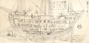 Interior de um navio de guerra alemão, século XIX. de Unsen