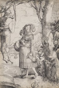 Mulher perto de homem enforcado de Urs (1485-1528) Graf