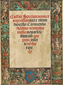 Folha de rosto para um Missal, com Sátiro e Borda Putti [verso], c. 1511. de Urs Graf