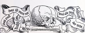 Xilogravura do Amor Venal &39;representando a morte, ca.1511