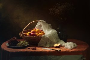 Natureza morta clássica com frutas