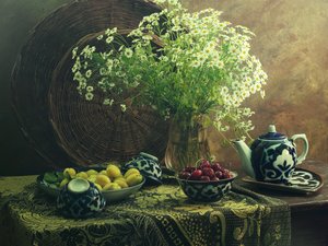 Natureza morta com margaridas de verão