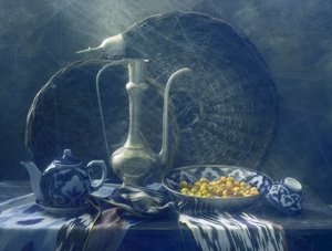 Natureza morta tradicional em azul