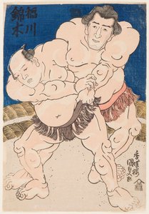 Combate de sumo entre Inogawa e Nishikigi. Impresso por Utagawa Kunisada (1786-1865) de Utagawa Kunisada