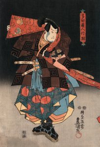 Ukiyo-e Impressão de um Ator Interpretando um Samurai por Kunisada