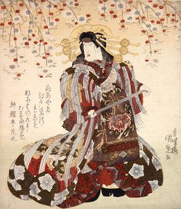 Iwai Kumesaburo II como Agemaki em Sukeroku yukari no Edo zakura c.1830 (impressão em bloco de madeira colorida) de Utagawa Kunisada