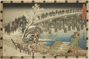Ato 11, Parte 1: A Abordagem do Ataque Noturno (Juichidanme ichi, yochi oshiyose), da série "A Vingança dos Retentores Leais (Chushingura)" de Utagawa Hiroshige