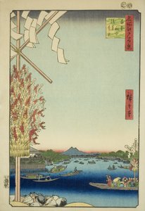 Asakusa Rive, Gleat Rive, Miya and Rive (Rio Asakusa Okawabata Miyato River), da série "Ridge dre d fa net views f Edo (famous place) One Hundred Views of Edo)” de Utagawa Hiroshige