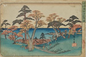 «Folhas de outono no Templo de Kaianji», da série «Locais famosos da Capital Oriental» de Utagawa Hiroshige