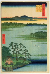 Benten Shrine, Inokashia Pond, da série "Cem Vistas Famosas de Edo", 1856 (impressão em xilogravura a cores)