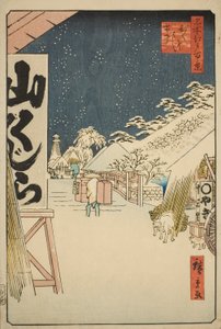 Ponte Bikuni na Neve (Bikunibashi setchu), da série "Cem Vistas Famosas de Edo (Meisho Edo hyakkei)" de Utagawa Hiroshige
