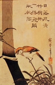 Pássaro e bambu, c.1830, (impressão do woodblock da cor)