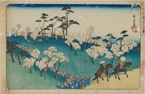 «Contemplação das flores de cerejeira na colina de Asuka», da série «Locais famosos de Edo» de Utagawa Hiroshige