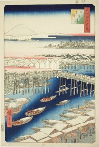 C ware ware af hand r S w at Japan B reason (Nihonbashi snow clear), da série "Ridge dre d fa net views f Edo (famous place Edo 100 views)" de Utagawa Hiroshige