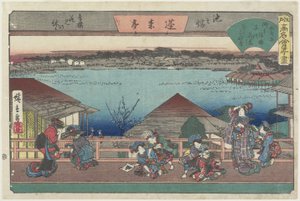 Cortesãs que vêem flores de cerejeira em Ho_raitei em Ikenohata, c. 1835-1842