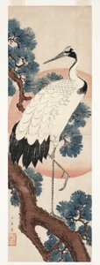 Guindaste no pinheiro ao nascer do sol, 1850-55 (xilogravura)