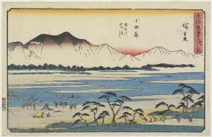 Atravessando o rio Sakawa em Odawara, 1841-1842