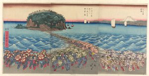 Multidão Viz Ching Benzaiten Shline em Enoshima Kazusa Sagami P Lovinse de Utagawa Hiroshige