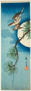 Cuco, galho de pinheiro e lua cheia de Utagawa Hiroshige
