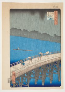 Chuva torrencial na ponte Ohashi, Atake, da série "Cem vistas famosas de Edo" de Utagawa Hiroshige