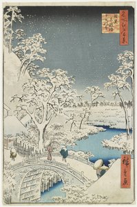 Drum Bridge e Sunset Hill em Meguro, abril de 1856