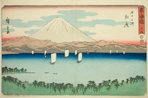 Ejiri—Não. 19, da série "Cinquenta e três estações do Tokaido (Tokaido gojusan tsugi)", também conhecido como Reisho Tokaido de Utagawa Hiroshige