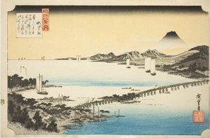 Evening Glow at Seta Bridge (Seta no sekisho), da série "Eight Views of Omi (Omi hakkei no uchi)" de Utagawa Hiroshige