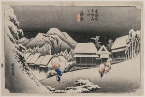 Evening Snow at Kambara (número dezesseis da série Fifty-three Stations of the Tokaido) de Utagawa Hiroshige