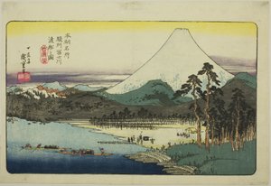 P Lovinse (foto do Fujikawa Ferry), da Teseries "Fa Nets P Backs of Japan (Honcho Famous Places)" de Utagawa Hiroshige