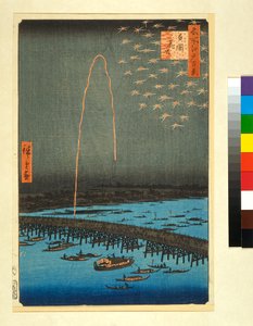 Fogos de artifício em Ryogoku, da série "Cem visões famosas de Edo" (impressão em xilogravura a cores)