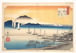Barcos de pesca a regressar a Yabase de Utagawa Hiroshige