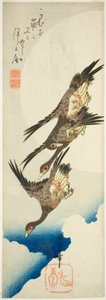 Gansos voadores e lua cheia de Utagawa Hiroshige