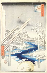 Fukagawa Lumberyards, no.106 de cem visões famosas de Edo, 1856 (impressão de cor de woodblock) de Utagawa Hiroshige