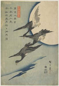Gansos contra a Lua, 1837-44 (impressão em xilogravura a cores)