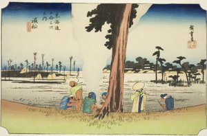 Hamamatsu: Cena de Inverno (Hamamatsu, fuyugare no zu), da série "Cinquenta e três estações do Tokaido (Tokaido gojusan tsugi no uchi)", também conhecido como Hoeido Tokaido de Utagawa Hiroshige