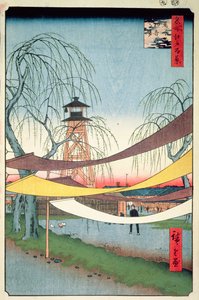 Campo de equitação de Hatsune, Bakuro-cho, nº 6 de cem vistas de Edo, 1857 (impressão a cores em xilogravura) de Utagawa Hiroshige