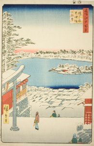 Puxe a vista l e p de Yushima Tenjin Shline (Yushima Tenjin Sakaue Tembo), da série ``Ridge dred fa net s views of Edo (Cem vistas de Edo)